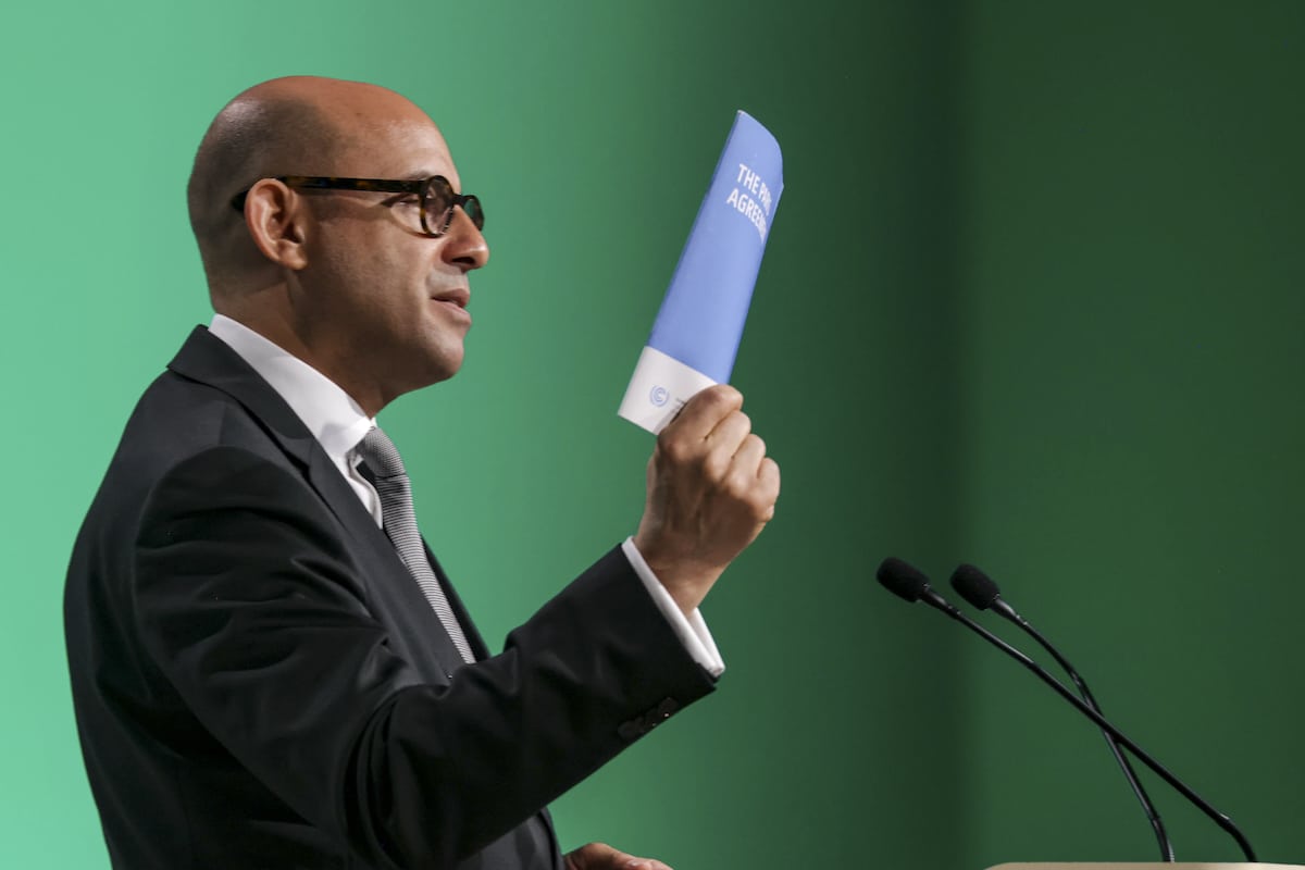 UNFCCC Executive Secretary Simon Stiell speaks during the Closing Plenary at the UN Climate Change Conference at Expo City Dubai in Dubai, United Arab Emirates